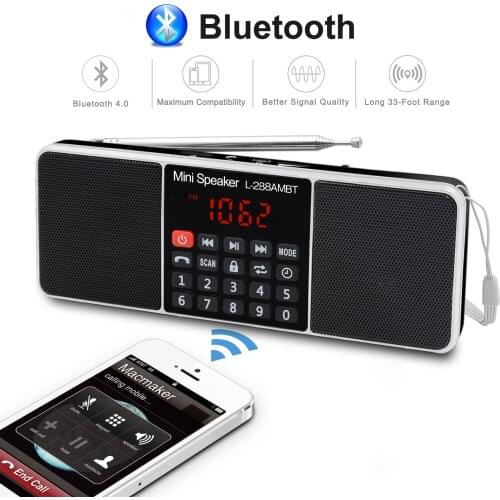 Digital Portable Radio AM FM Bluetooth Speaker Stereo MP3 Player TF/SD Card USB Drive Handsfree Call LED Display Speakers