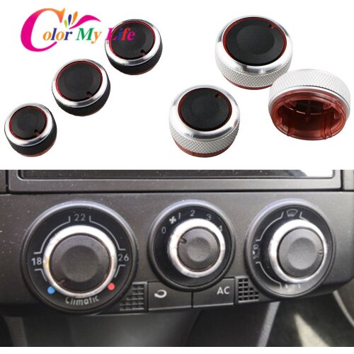 Color My Life Car Switch Knobs Heater Control Buttons Knob for Volkswagen VW Polo 2004 - 2013 Air Heat Frame Ring Air Con Cover