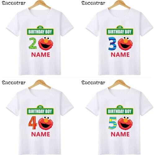 The Sesame Street Elmo Birthday Boys T shirt 1 2 3 4 5 6 7 8 9 Years Customize Name Kids T-shirts Baby Party Clothes,HKP2494
