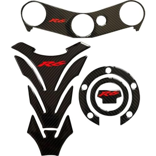For YAMHHA YZF600 R6 2006 2007 K6 K7 Tank Cover Pad Sticker Triple Front Top Clamp Fish Carbon Fiber Logo Decal Motorcycle