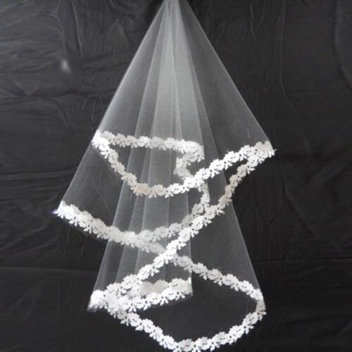Charming Blessing Single-layer Lace Edge Bridal Wedding Veil White/1.5M Bridal Bride Veils