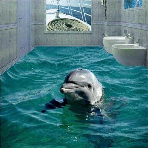 Beibehang Custom Photo Floor Wall Paper 3D Bathroom Cute Dolphin Underwater World Living Room Bedroom Self-adhesive Floor Mural
