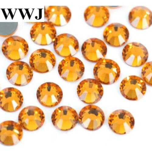 Hot fix Rhinestones Iron On Rhinestones For Clothes High Quality SS6,8,10,12,16,20,30 DMC Golden Yellow Hot back Glass Stone