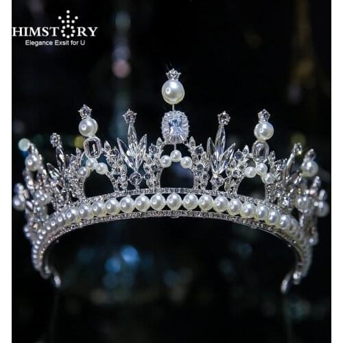 HIMSTORY New Vintage Baroque Crown Tiaras Gorgeous Zircon Crystal Princess Birthday Headdress Bridal Hair Jewelry For Wedding