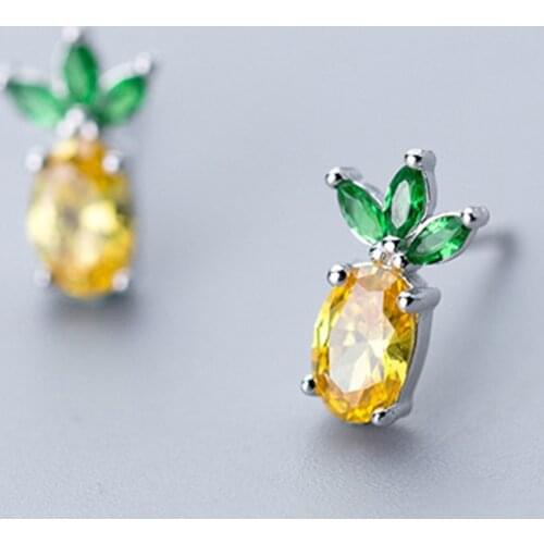 Harajuku Style Cute Pineapple Earrings for Women 925 Sterling Silver Jewelry Girl Sweet Fruit Earrings Gift Party Beach