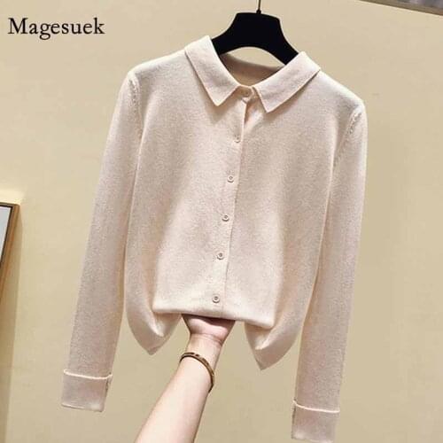 Loose Lazy Cardigan Polo Collar Long Sleeve Solid Slim Fit Spring Autumn Women Sweater Knitted Lapel Bottoming Shirt Coat 11181