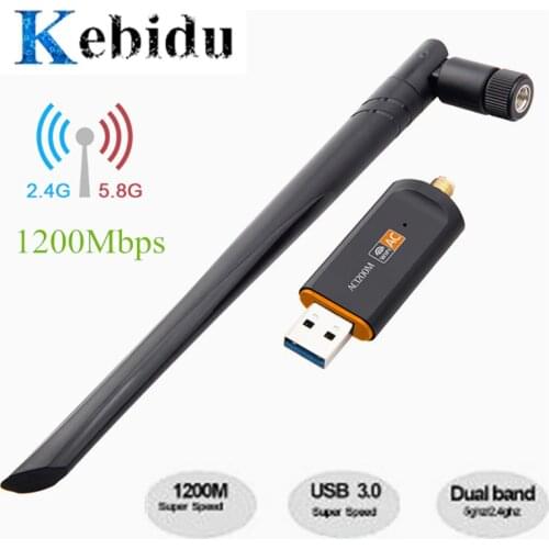KEBIDU 1200Mbps Wireless WiFi USB Adapter Dual Band 2.4/5Ghz with Aerial 802.11AC Network Card High Speed USB3.0 Receiver