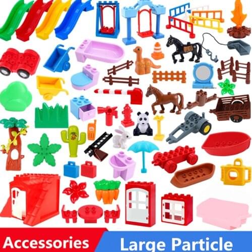Large Particle Building Blocks Railing Slide Horse Dinosaur Furniture House Accessories Compatible With Duploed Toys For Kids
