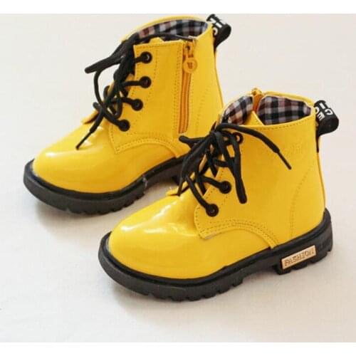 Hot sale Children Martin Boots PU Leather Waterproof Kids Snow Boots Brand Boys Fashion Girls Sneakers Rubber Boots