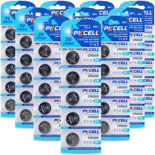 50Pcs/10Pack PKCELL CR2025 3V Lithium Battery DL2025 BR2025 ECR2025 CR 2025 Battery