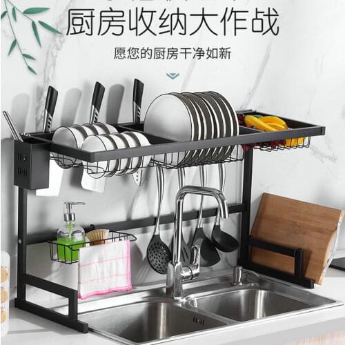 Stainless Steel Black Kitchen Sink Shelf Multifunctional Bowl Basket Knife Holder With Chopstick Holder Storage Rack
