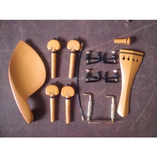 3 Sets Boxwood Violin fitting 4/4 with string adjuster & tail guts& chin rest clamp