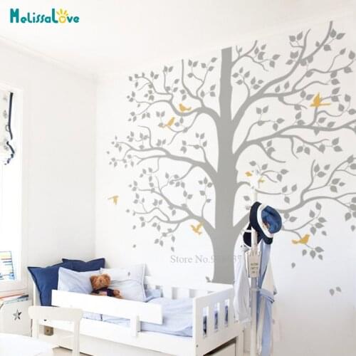 Large tree wall decal Tree Wall Sticker with birds and leaves DIY Kid Room Decal BB004