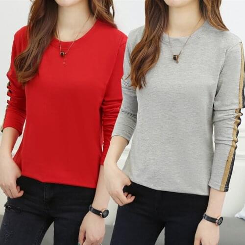 Oversized Womens T-shirts 2021 Autumn New Patch Long sleeve O-neck Solid Tee Casual Hypertrophy Loose T-shirt Top