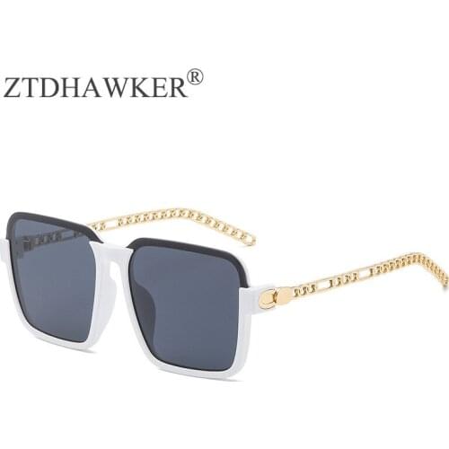 2021 New Fashion Trend Personalized Square Large Frame Womens Sunglasses Metal Hollow Chain Sexy Temperament Glasses UV400