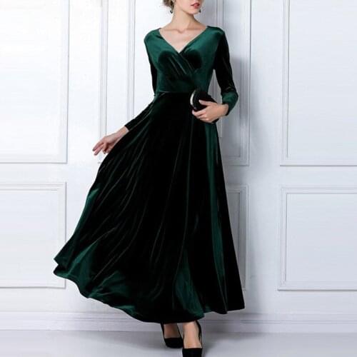 New Autumn Winter Elegant Velvet Embroidery Dress Fashion Loose Plus Size Party Evening Maxi Dresses Ladies Clothing Middle East
