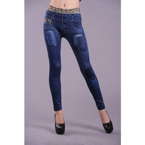 New Style Fashion Spring Full Length Denim Jeans Women ML7537 2014 Pencil Pants Fitness Leopard Print Jeans Woman Black Blue