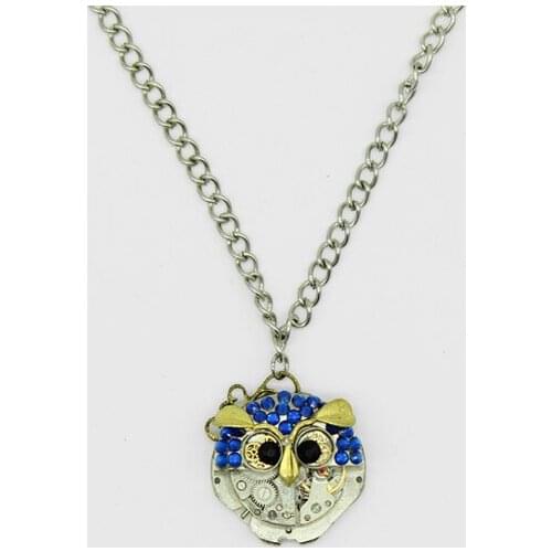 Retro Owl Steampunk Necklace Steam Punk Gothic Watch Movement Pendant Handmade Crystal Jewelry Vintage Style