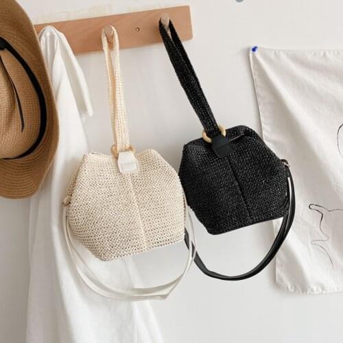 Retro Girls Beach Messenger Handbag Women Handmade Straw Woven Shoulder Crossbody Bags Portable Street Travel Shopping Purse