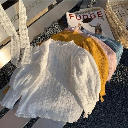 Casual Solid Color Ribbed Shirt for Girls Clothes Spring Fall Cotton Knitt Long Sleeve Children Pullovers Toddler Girls Clothing