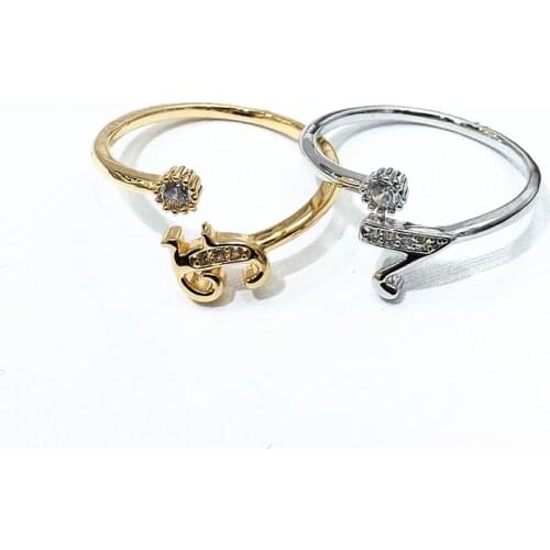 Gold Plated and Silver Plated Alphabet Rings With Zircon Paved For Women Letters Ring 50pcs/lot