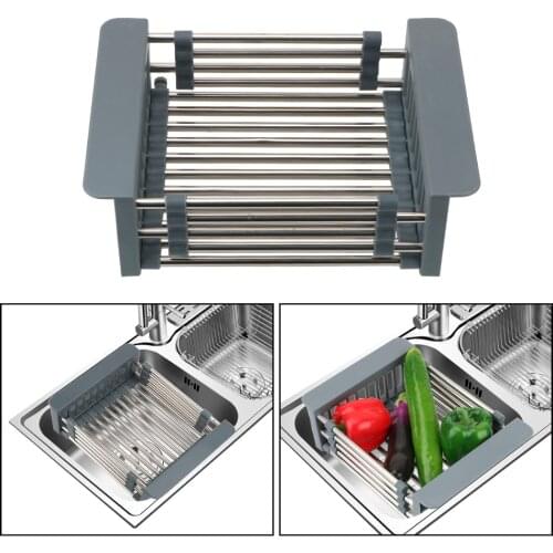 Adjustable Dish Drying Rack Washing Vegetable Drainer Fruit Drain Basket For Sink Stainless Steel Kitchen Organizer Accessories