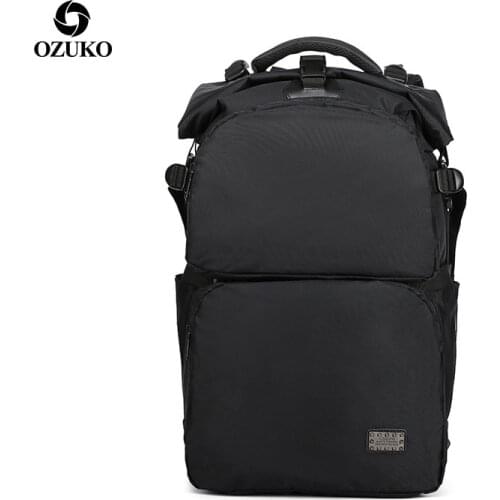 Ozuko Fashion Usb Charging Solid Backpack Waterproof Multi-function Computer Bag Teenager Anti-Theft Travel Bag Student Book Bag