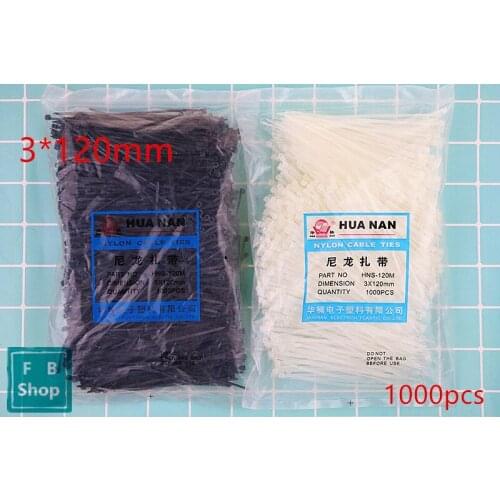1000Pcs/pack 3*120mm Black And White Color Factory Standard Self-locking Plastic Nylon Cable Ties