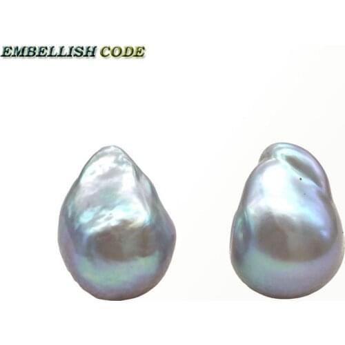 Baroque pearl stud earrings gray grey Lustrous tissue nucleated style flameball natural freshwater pearls Special