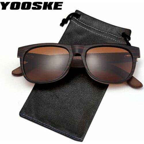 YOOSKE Bamboo Polarized Sunglasses Men Women 2020 Brand Design Driving Vintage Rectangle Wood Sun Glasses UV400 Wooden Eyewear
