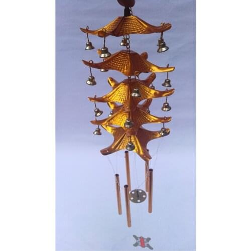 Old Roof 5 Layers 5 Tubes Wooden Chapel Church Bells Wind Chime Patio Decoration