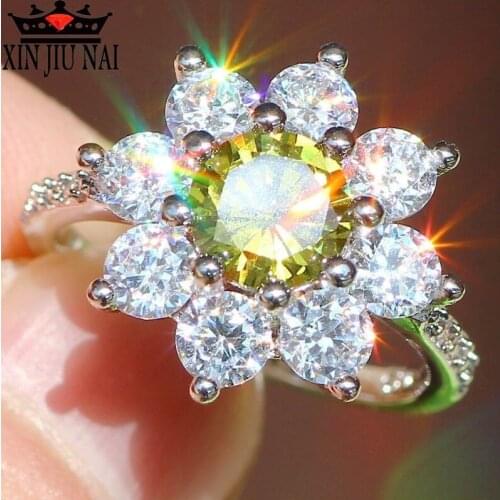 Wedding CZ White Stone/Greenstone Snow Crystal Ring Princess Ring with Top Zircon Lady Ring Party Jewelry Gift womens rings