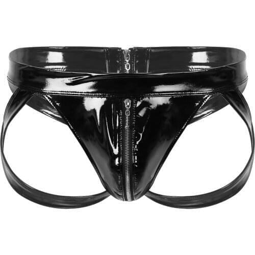 Men Briefs Faux Leathers Sexy Erotic G-strings Pantie Lingerie Gay Underwear Bulge Pouch Bikini Open Butt Jockstrap Underpants