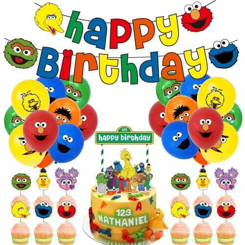 Sesame Street Birthday Party Decorations Supplies Include Birthday Banner 24 Cake Toppers 20 Balloons for Kids Birthday Party