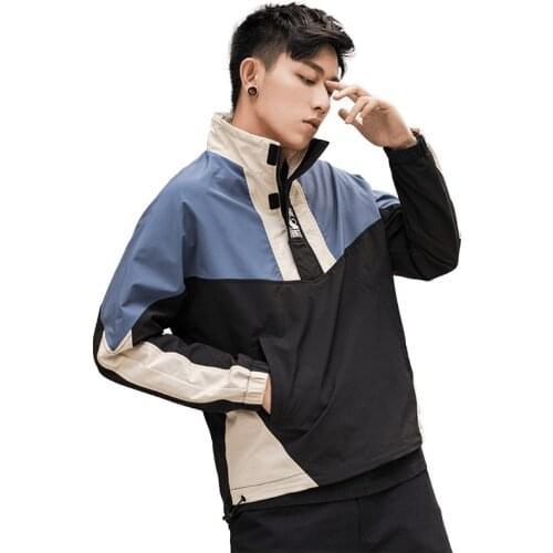 Men Hip Hop Windbreaker Jacket Retro Color Block Patchwork Harajuku Streetwear Jacket Coats Zipper Jackets Autumn 2020 New