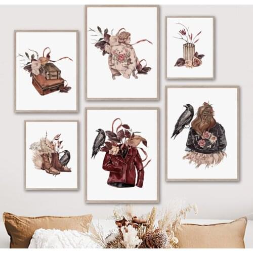 Flower Bag Men Shoes Feather Jacket Crow Wall Art Canvas Painting Nordic Posters And Prints Wall Pictures For Living Room Decor