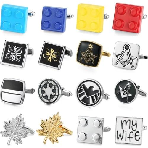 High quality French shirt Cufflinks Block Freemasonry cross enamel cuff button Mens clothing accessories jewelry wholesale