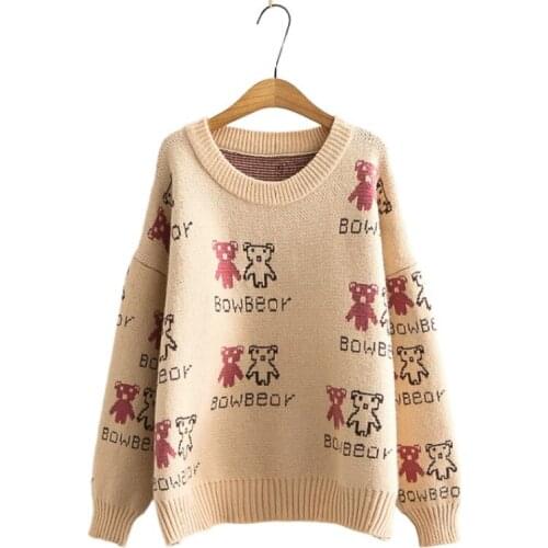 Sweaters Women 2020 Winter Cartoon Embroidery Harakuju Casual Knitwear O-Neck Long Sleeve O-neck Pullovers Sueter Mujer