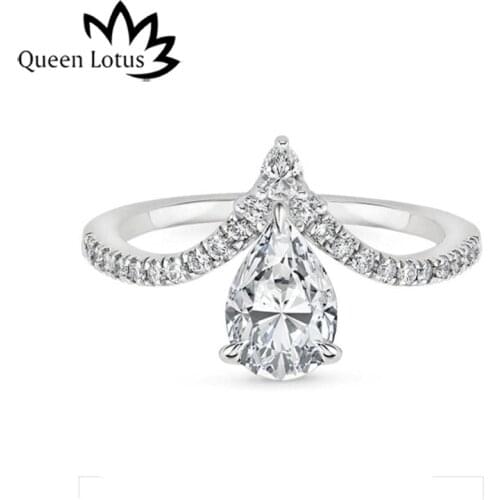 Queen Lotus Fashion Wedding Rings for Women Water Drop Crystal Ring Elegant Jewelry Opening Adjustable Finger Ring Blue/White