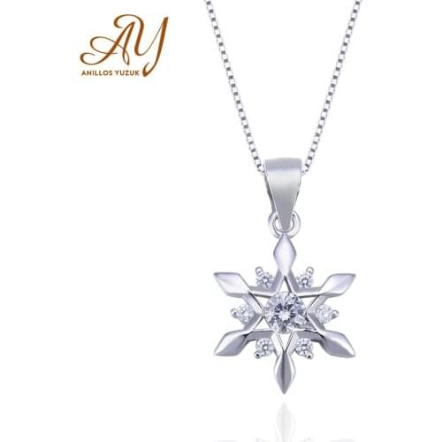 Anillos Yuzuk Snow Pendant Necklace For Women 925 Sterling Silver Clear Cubic Zircon Chain Necklace Wedding Fine Silver Jewelry