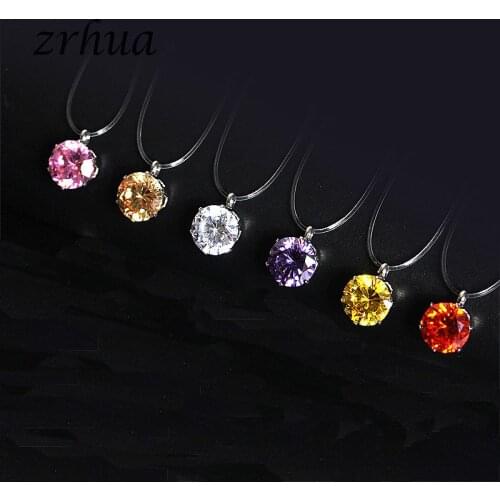 ZRHUA Female Transparent Fishing Line Necklace Silver Color Chain Necklace Women Rhinestone Choker Necklace Collier Femme
