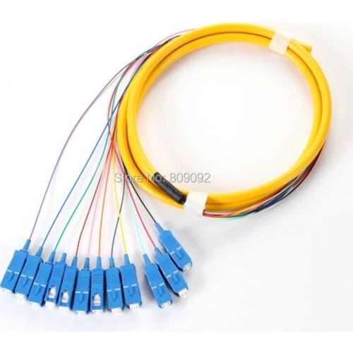 1.5M 12 Core SC Pigtail Fiber Optic Single Mode Free Shipping Yellow fiber optic JUMPER Cable