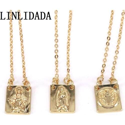 10Pcs, Trendy Gold Color Virgin Mary Necklace For Women Men Prayer Jesus Necklace Religion Pendant Necklace