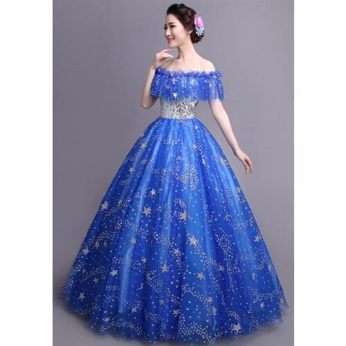 100%real royal blue glitter stars ruffled slash ball gown Medieval Renaissance Gown queen Victorian dress/stuido/ Belle ball