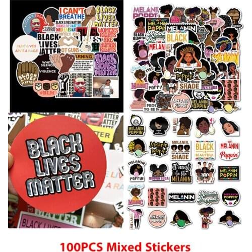 Pack of 100Pcs Mixed Black Girl Melanin Poppin And Black Lives Matter Stickers Blm Sticker For Notebook Skateboard Car Decal