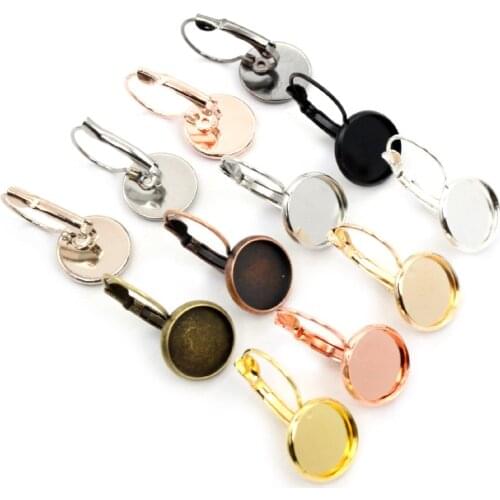 12mm 10pcs 22 Colors Plated French Lever Back Earrings Blank/Base,Fit 12mm Glass Cabochons,Buttons;Earring Bezels