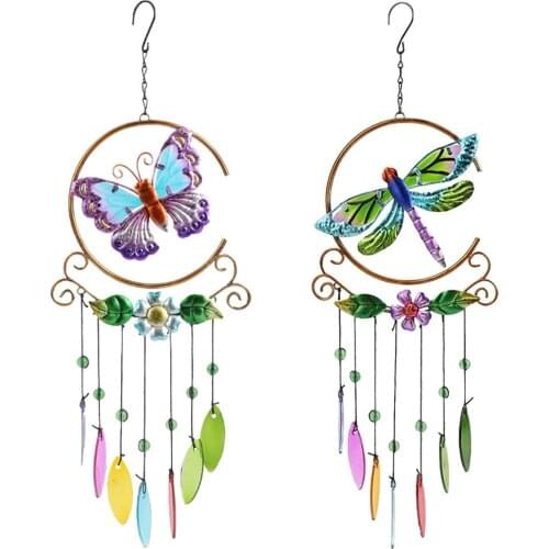 2 Style New Memorial Metal Wind Chimes Iron Craft 7-Color Glass Piece Pendant Window Hanging Suncatcher Wind Chimes Decoration