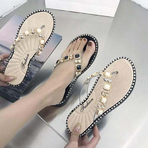 2021 New casual slippers female summer sandals outer wear flip flops rhinestone fashion ins slippers