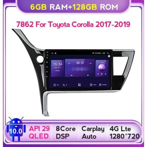 6G+128G QLED Autoradio Android 10 For Toyota Corolla 2017 2018 2019 Car Radio Tape Recorder Multimedia DVD Player GPS Navigation