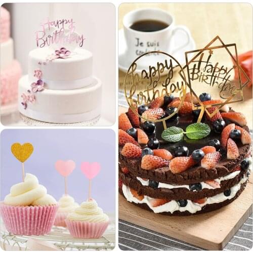 Acrylic Baking Happy Birthday cake Insert Cards with Toothpick Decor Baby Shower Diverse Wedding Party Gifts Paper Cake Decor